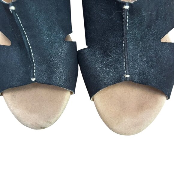 CLARKS Collection Helio Float Black Nubuck Wedge Heels Size 8 Adjustable Strap - Picture 6 of 11